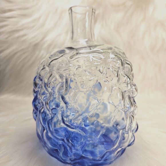 Vintage Handblown Blue & Clear Mottled Glass Vase Speckled Bubble Accent Vase - Picture 5 of 10
